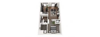a 3d floor plan of a 2100 sq ft studio