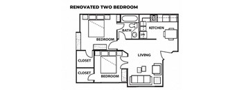 a floor plan with two bedrooms and a bathroom