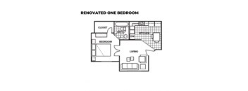 a floor plan for a bedroom with a closet and a living room