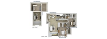 A diagram shows the layout of a two-level apartment with a loft and a lower level.