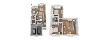 Three different floor plans for a property are displayed.