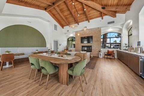 Elegant community clubhouse featuring modern furnishings, comfortable seating, and gathering spaces for residents.