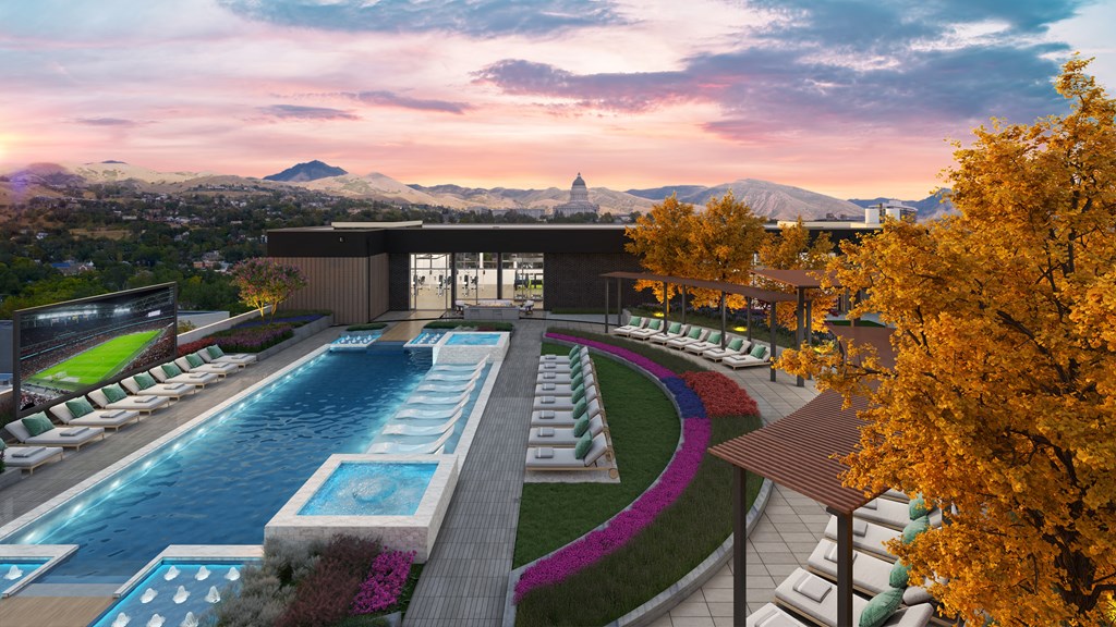Rooftop Deck with a pool and hot tub