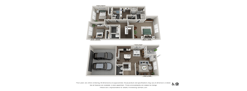 a 3d floor plan of a 3 bedroom apartment