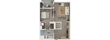 the floor plan of mercifully appointed living room and bedroom