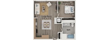the floorplan of a living room with a bedroom and a bathroom
