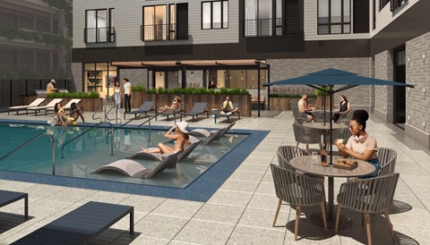 a rendering of the pool and patio area at edgewater 2 apartments