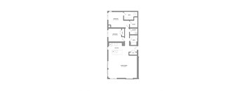 A floor plan of a house with a kitchen, living room, dining room, and two bedrooms.