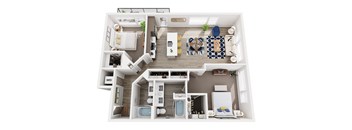 A top-down view of a well-organized apartment layout.