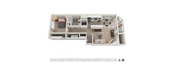 1 Bed 2 Bath 676 Sq. Ft. Floor plan at Canyon Park, Beaverton, 97005