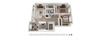 1 Bed 2 Bath 868 Sq. Ft. Floor plan at Canyon Park, Beaverton, 97005