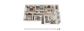 2 Bed 2 Bath 963 Sq. Ft. Floor plan at Canyon Park, Beaverton, 97005
