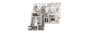 A top-down view of a modern apartment layout.