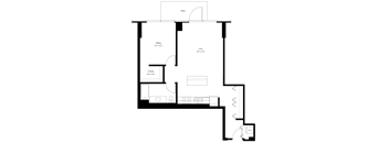 A black and white image of a floor plan for a small apartment.