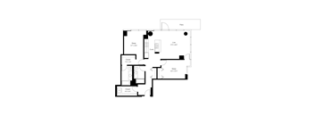 A black and white image of a house floor plan with a patio.