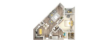 a floor plan of a house with a bedroom and a living room