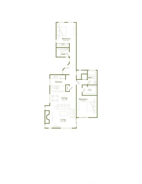Cedarwood 1,090 Sq.Ft. Floor Plan at Wood Creek Apartments, Pleasant Hill, CA, 94523