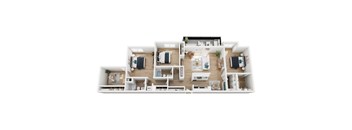 A top-down view of a well-organized apartment layout.