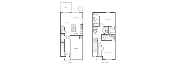 A floor plan of a two-story home with labeled rooms.