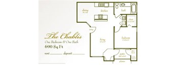 A floor plan for a property called The Chablis, which is 690 square feet in size.