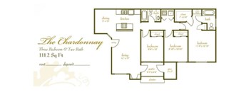 A floor plan for a property named The Chardonnay, featuring three bedrooms and two bathrooms.