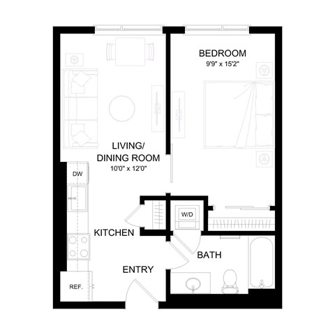 a floor plan of a room with a bedroom and a bathroom