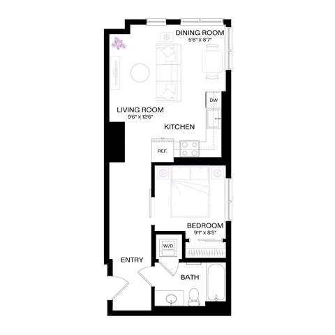a floor plan of a 1 bedroom floor plan