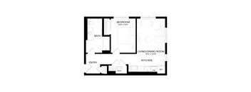 a floor plan of a residence with an open floor plan with a bedroom and bathroom