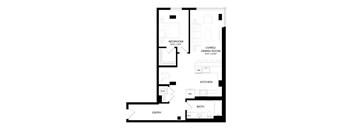 a floor plan of a unit with a bedroom and a living room