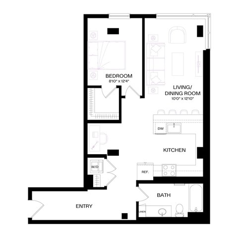 a floor plan of a unit with a bedroom and a living room