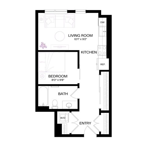 a floor plan of a small house with a bedroom and a living room