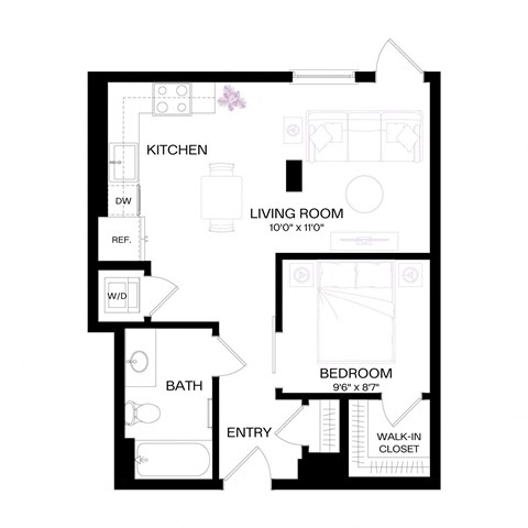 a floor plan of a unit with a bedroom and a living room