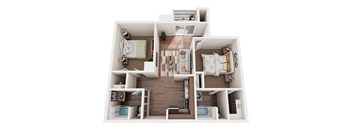 a 3d rendering of a bedroom with a living room