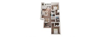 a stylized floor plan with a bedroom and living room