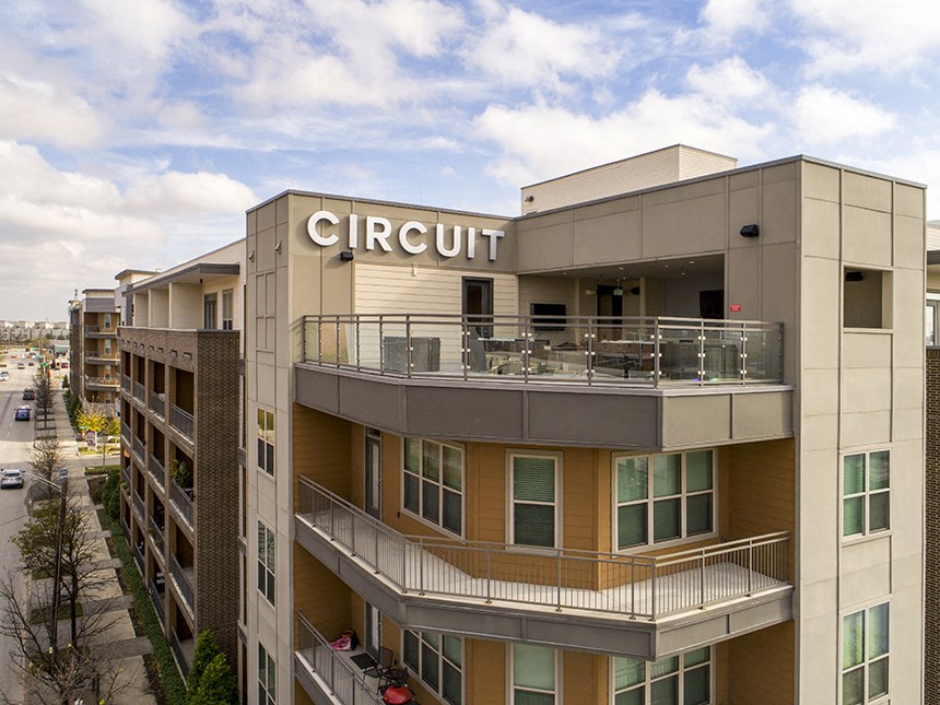the facade of a building with the word circuit on it