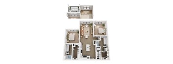A top-down view of a small apartment layout.