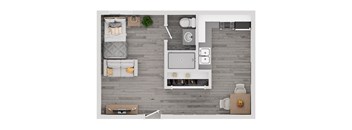 a floor plan of a bedroom with a bathroom and a living room