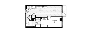 a floor plan of a small studio apartment with a bedroom and a living room