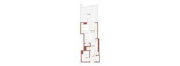 A floor plan of a house with a kitchen, bathrooms and an entry.