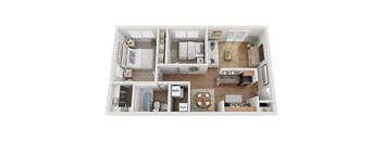 2 bedroom floorplan with wood like flooring, large closet, and washer/dryer in unit