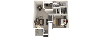 a stylized floor plan of a two bedroom apartment