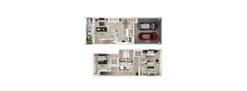 a floor plan of a house with a car and a bedroom