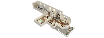 Crestone Peak - 3D floor plan - 837 SQFT