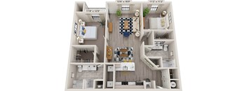 A floor plan of a two-bedroom apartment with dimensions.