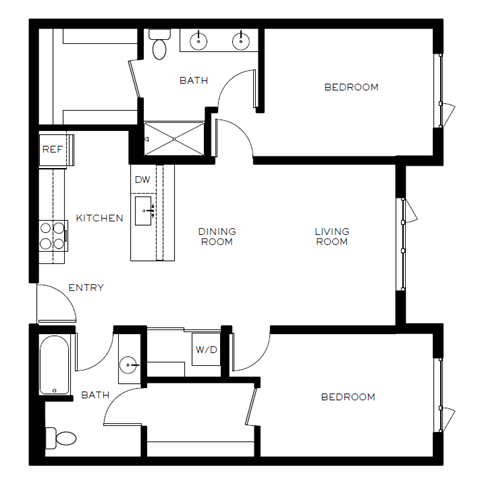 a floor plan of a house with a bedroom and a living room