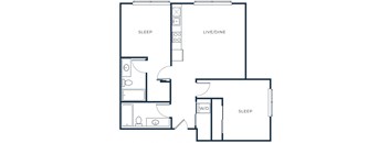 a blueprint of a floor plan with bedrooms and a living room