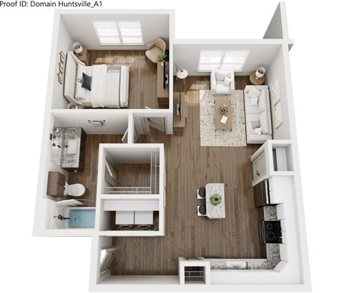 A floor plan of a two-bedroom apartment with a living room, kitchen, and bathroom.