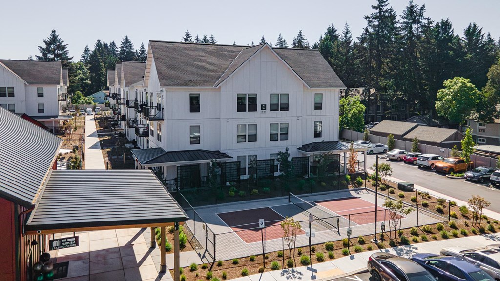 a aerial view of a house with a tennis court at The Farmstead, Vancouver, WA 98684