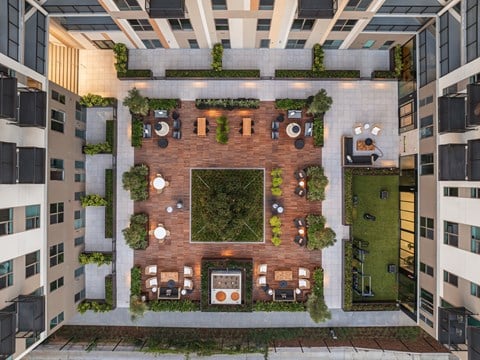 Aerial shot of courtyard
