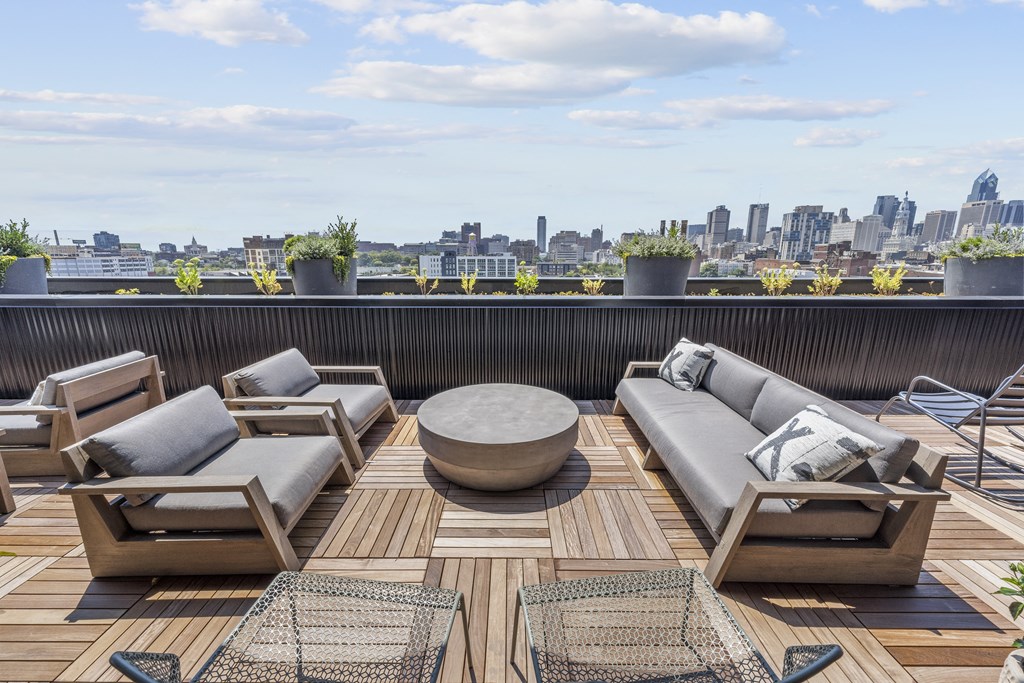 a view of the city from the roof deck